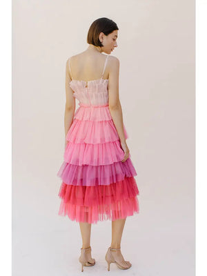 Pink Multi Tiered Midi Dress