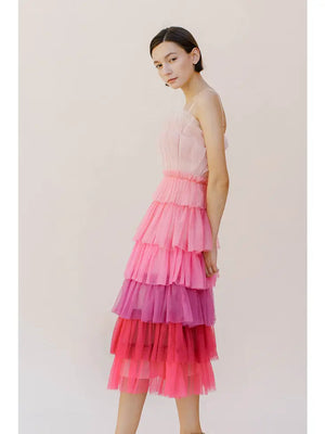 Pink Multi Tiered Midi Dress