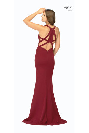 Burgundy Floor Length Evening Gown 90052